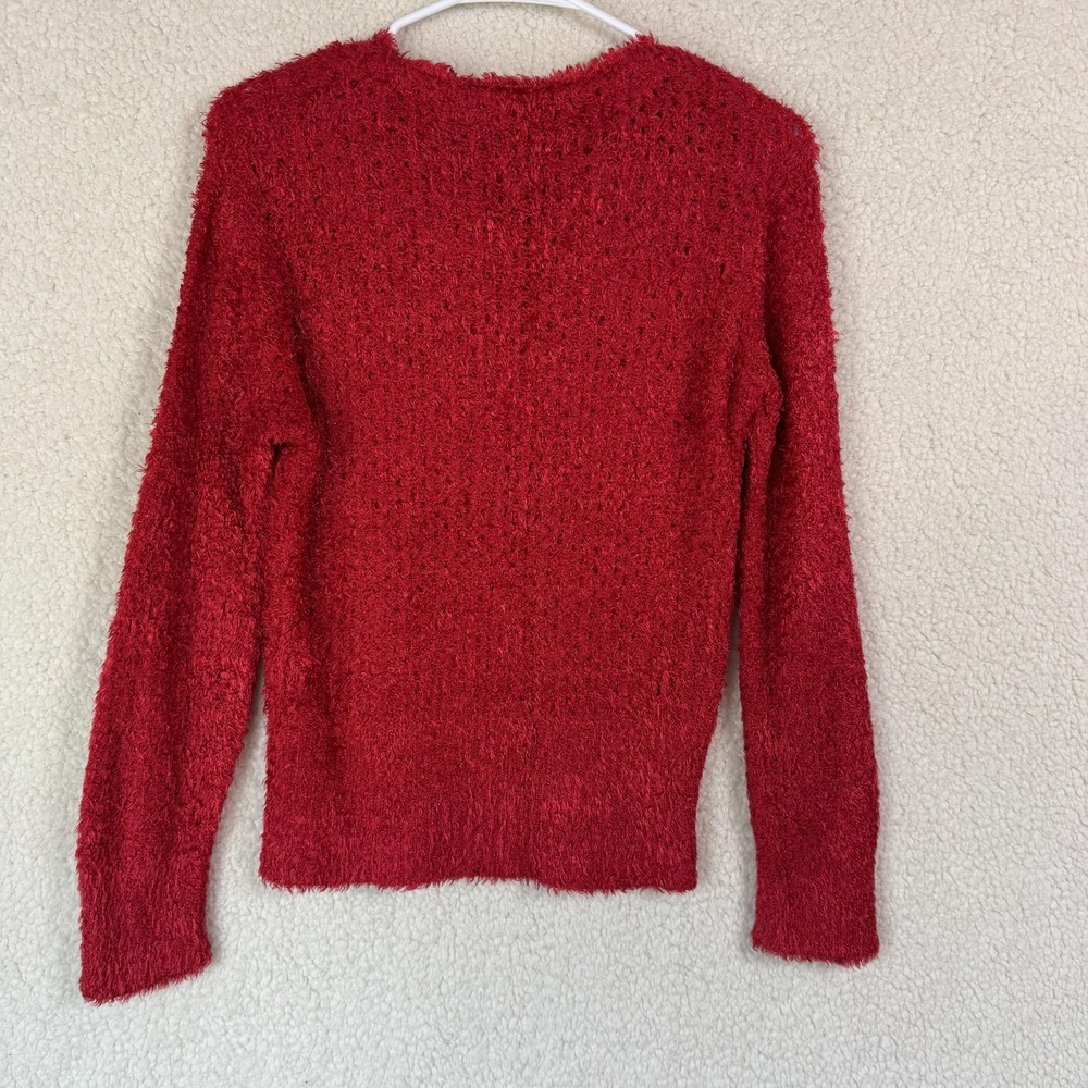 Laura della Valle Sweater Womens Large Red Boucle Pullover Fuzzy Soft Italy Cozy - Picture 3 of 8